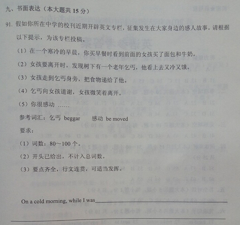 2016天津中考英语作文题目